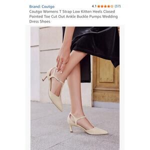 MSRP: $70 NWB: Coutgo Nude Suede T-Strap Kitten Heels Size 7.5 w/ 2" heel